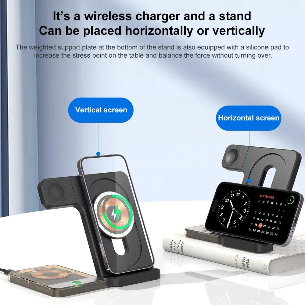 15W 5 In 1 Foldable Magnetic Wireless Charger With Night Light