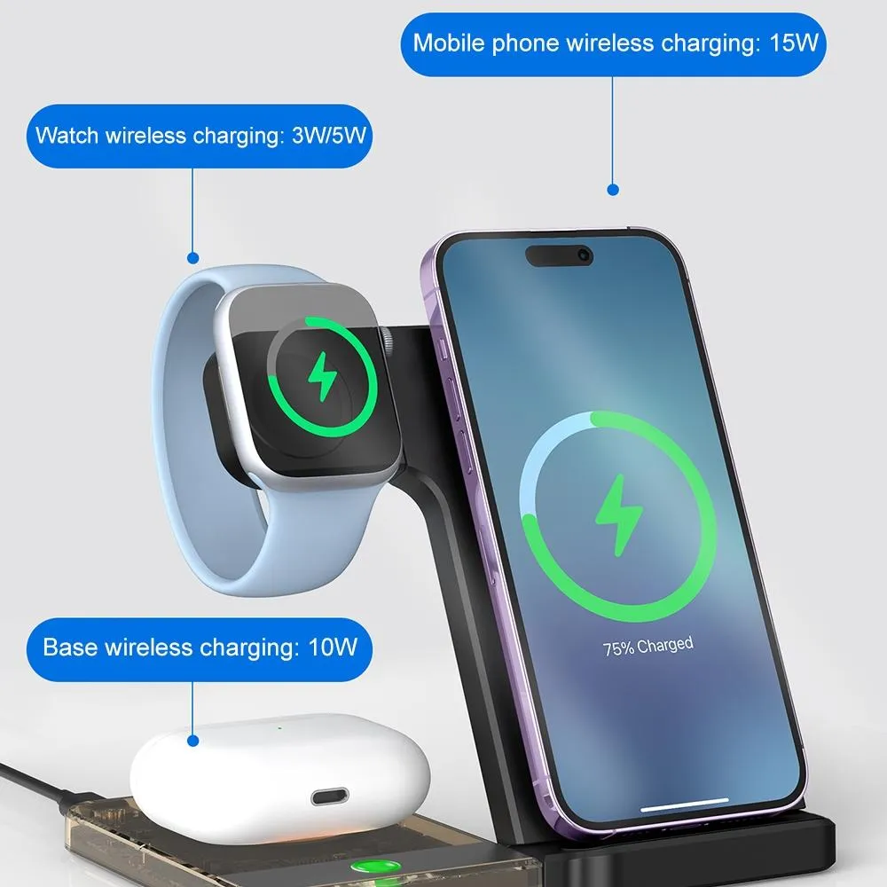 15W 5 In 1 Foldable Magnetic Wireless Charger With Night Light