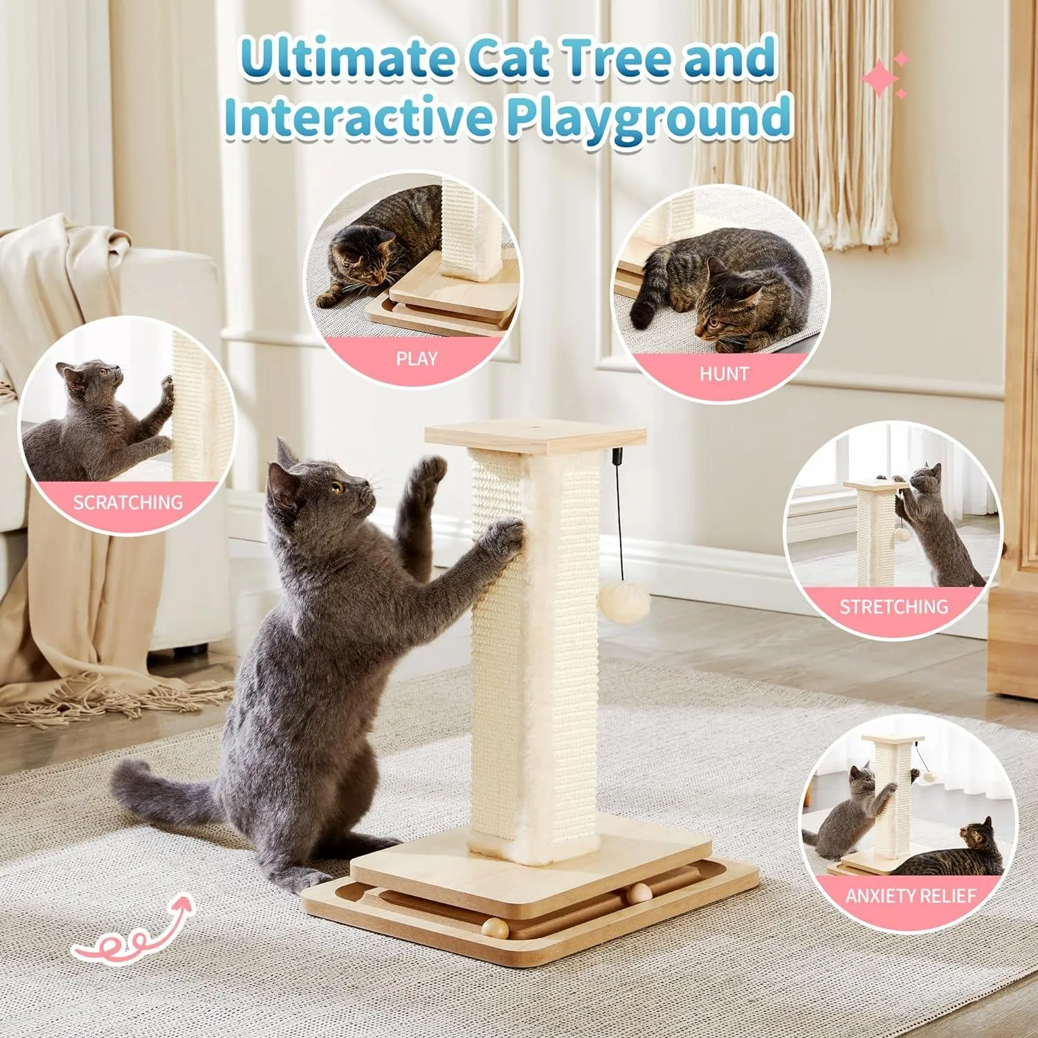 2-in-1 Mushroom Cat Scratcher with Sisal Ropes
