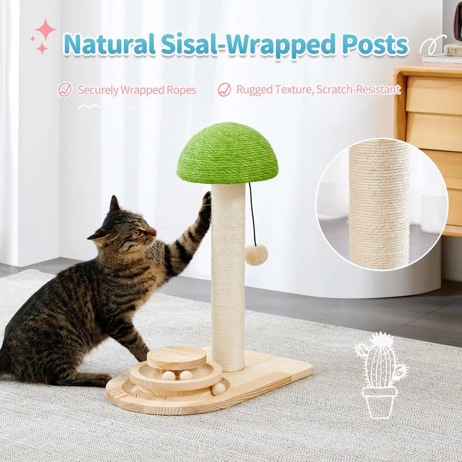 2-in-1 Mushroom Cat Scratcher with Sisal Ropes