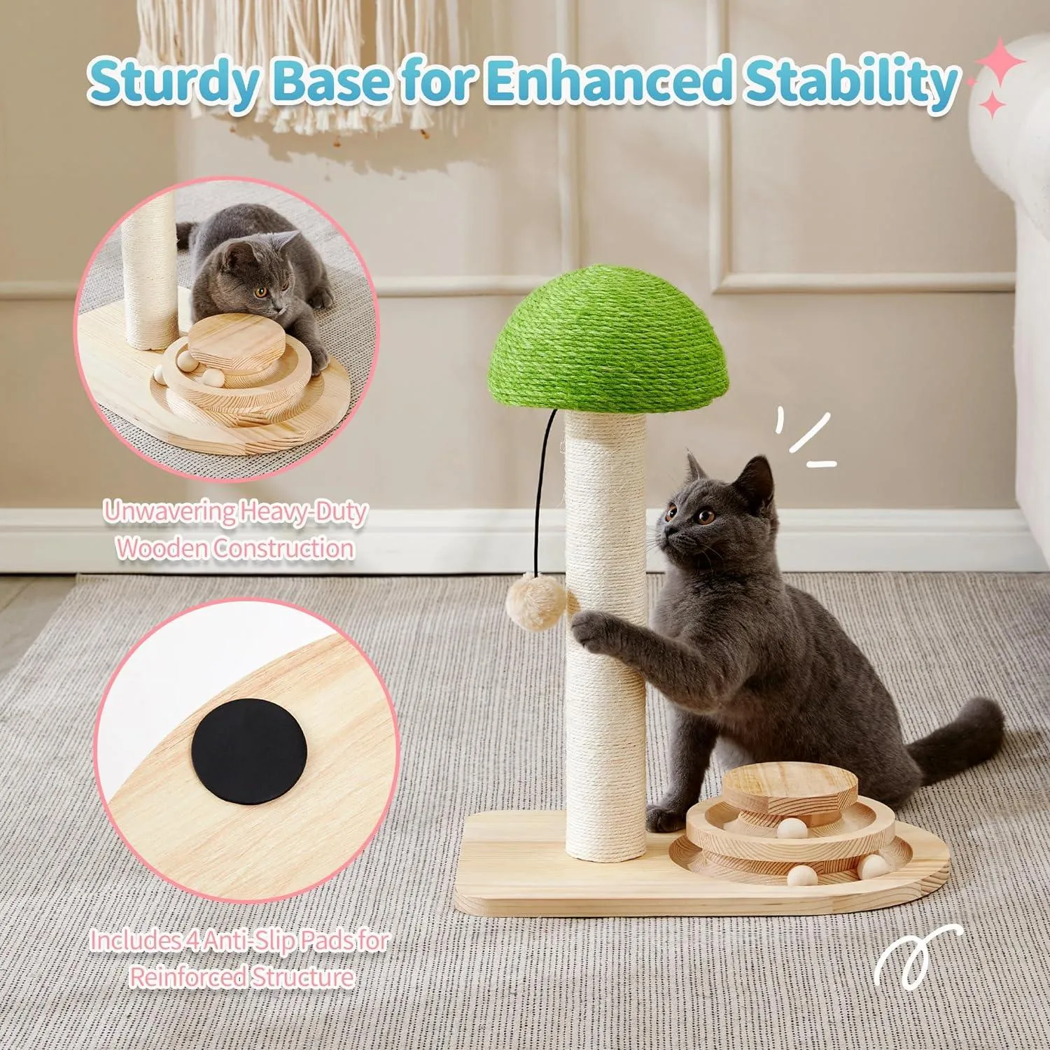 2-in-1 Mushroom Cat Scratcher with Sisal Ropes