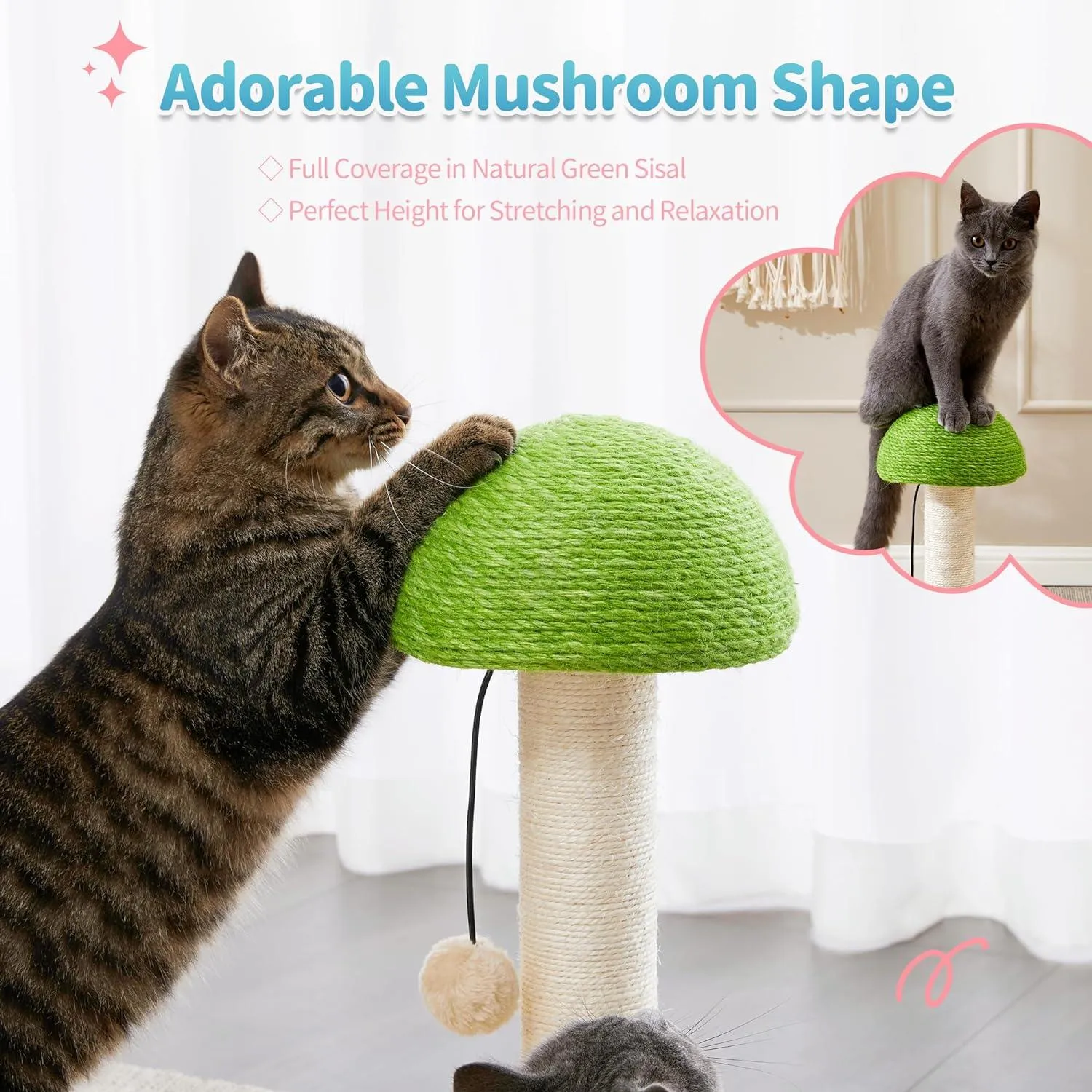 2-in-1 Mushroom Cat Scratcher with Sisal Ropes