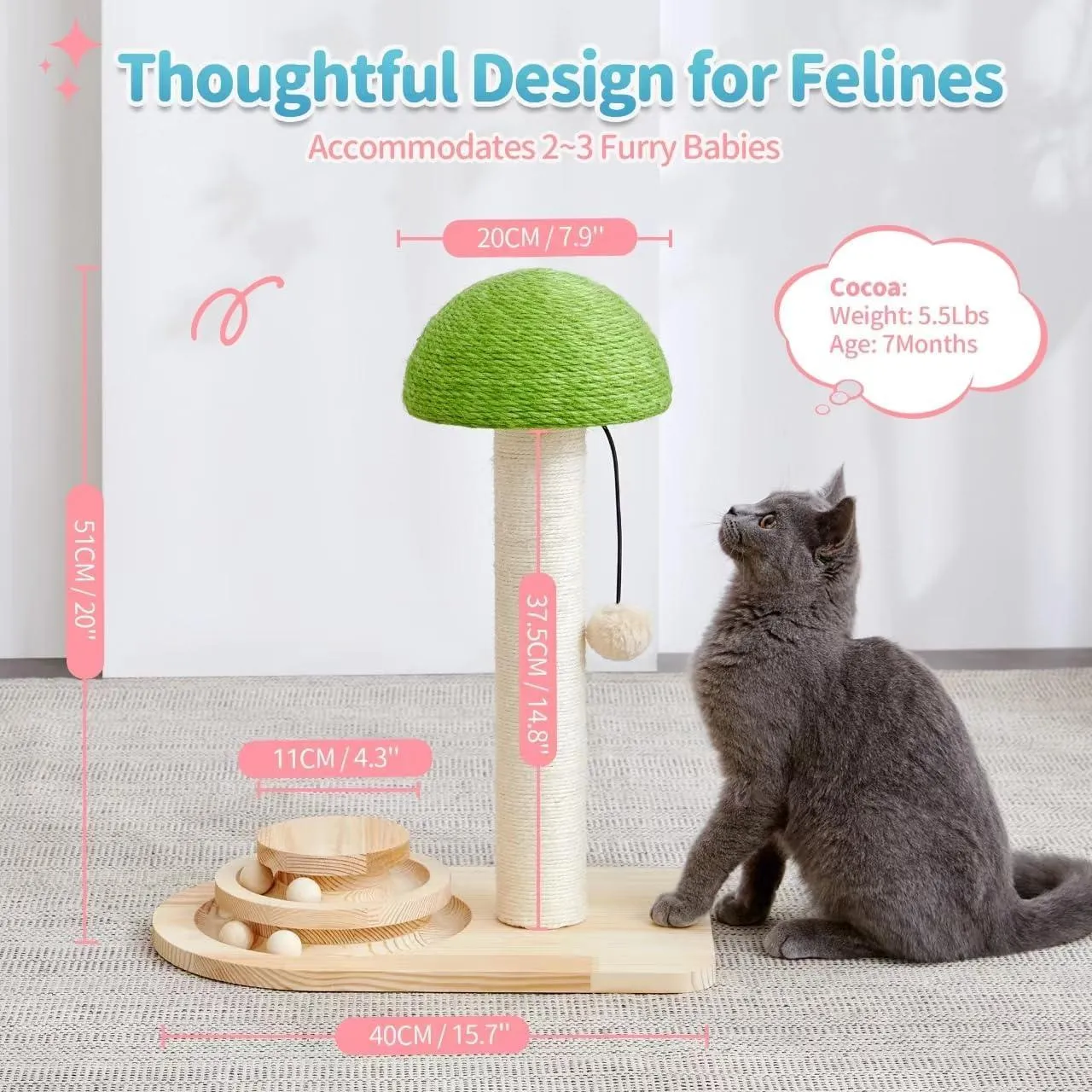 2-in-1 Mushroom Cat Scratcher with Sisal Ropes