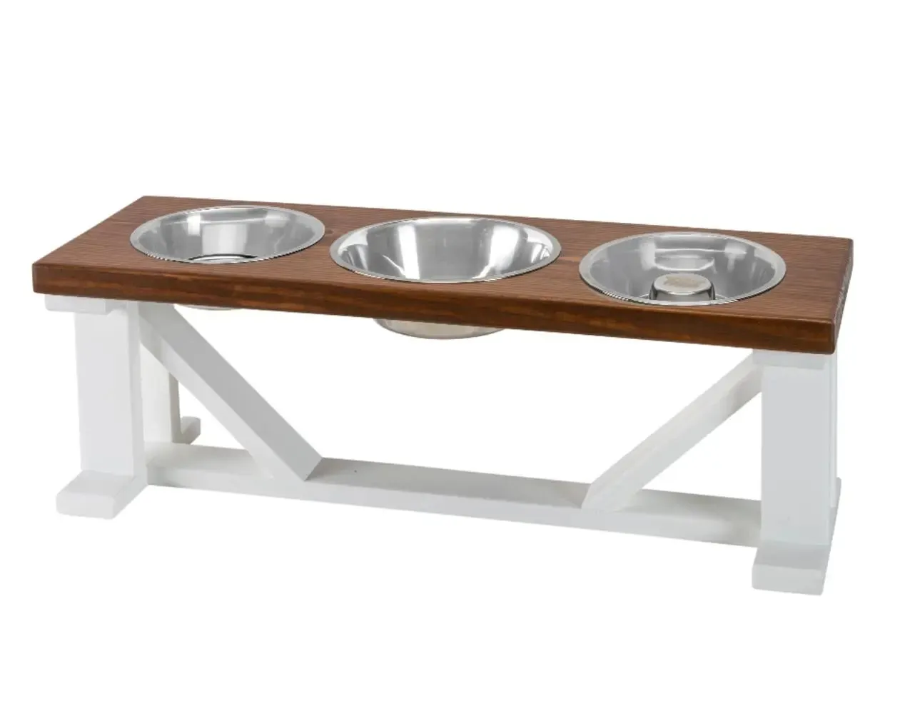 3 Bowl Dog Feeder and Stand Best triple diner feeder with White Bases & Slow Feed Option
