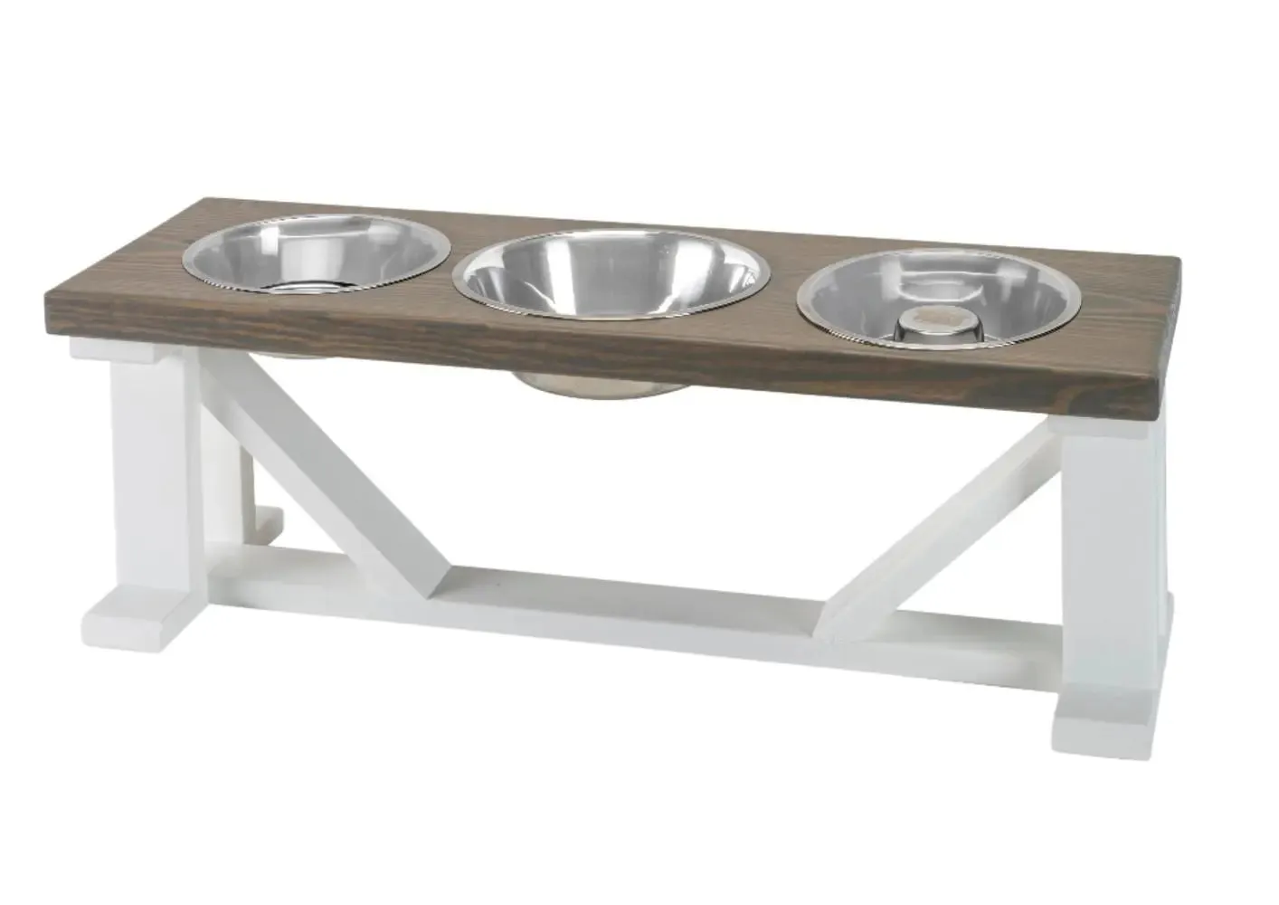 3 Bowl Dog Feeder and Stand Best triple diner feeder with White Bases & Slow Feed Option