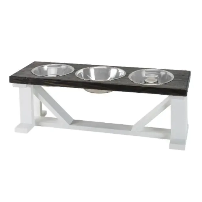 3 Bowl Dog Feeder and Stand Best triple diner feeder with White Bases & Slow Feed Option