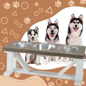 3 Bowl Dog Feeder and Stand Best triple diner feeder with White Bases & Slow Feed Option