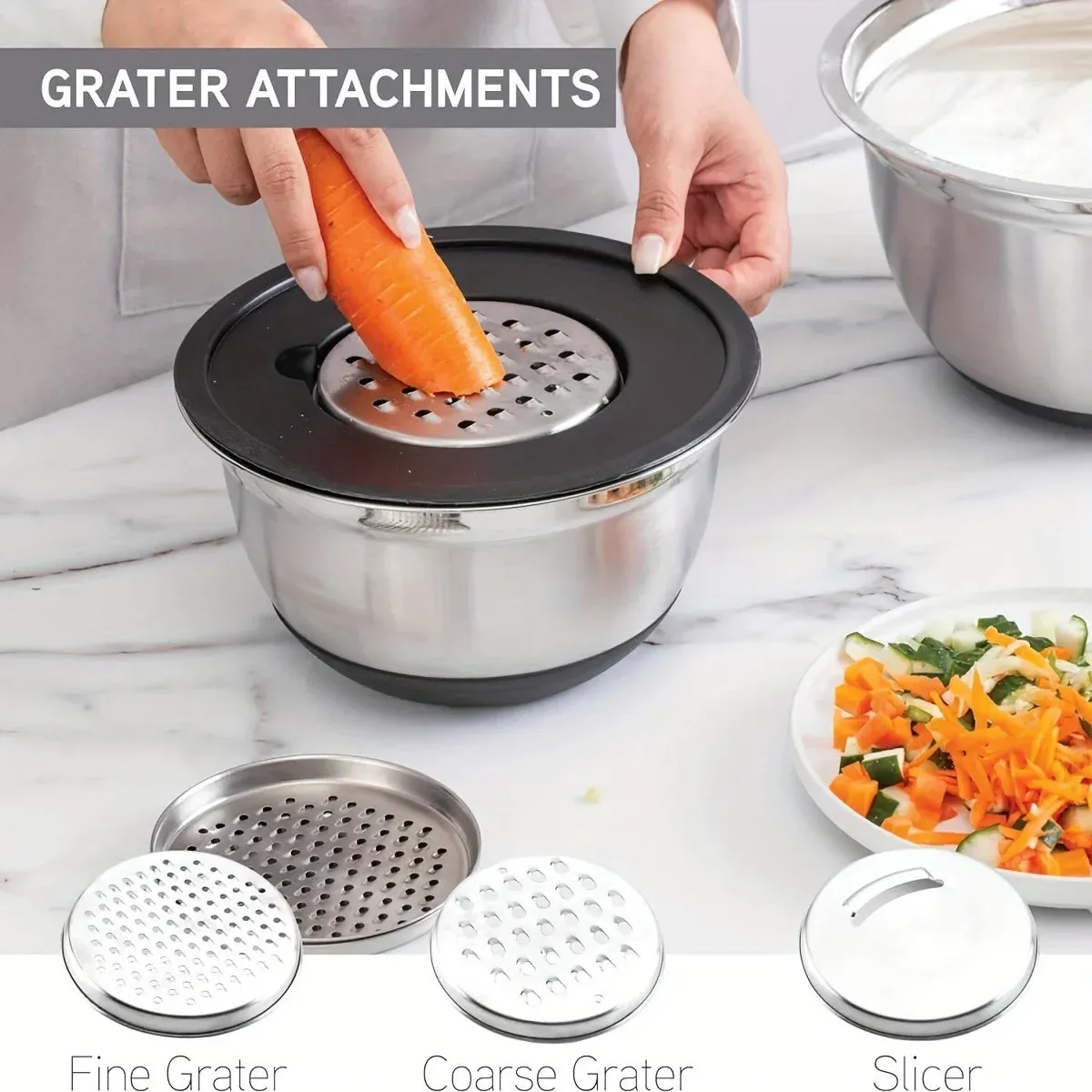 8 Piece Stainless Steel Mixing Bowl Set With Airtight Lids Non Slip Bottoms Black Baking & Serving