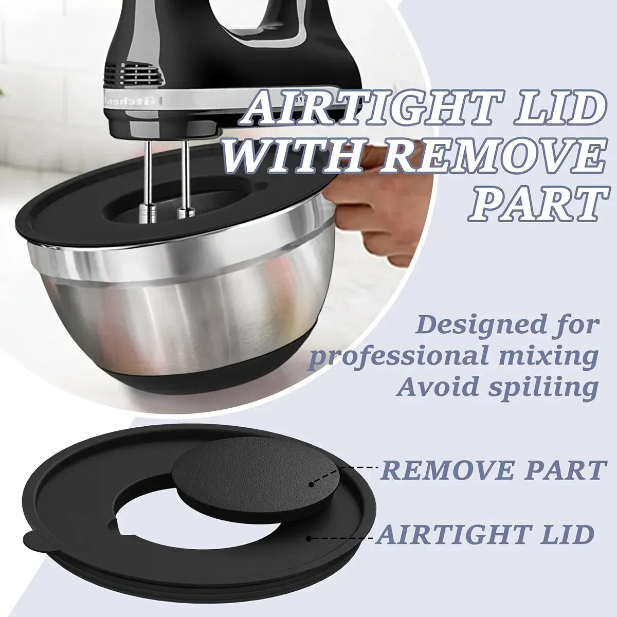 8 Piece Stainless Steel Mixing Bowl Set With Airtight Lids Non Slip Bottoms Black Baking & Serving