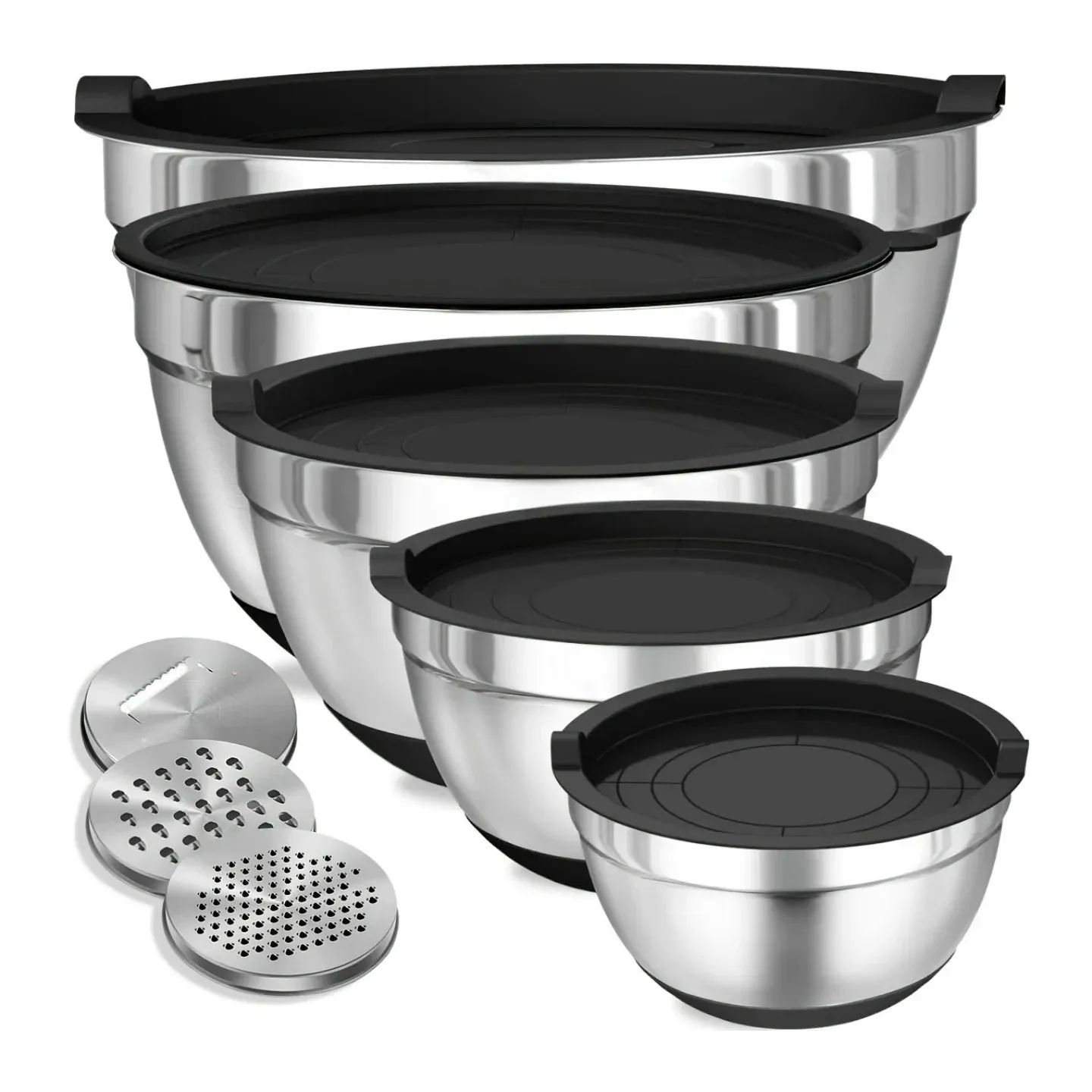 8 Piece Stainless Steel Mixing Bowl Set With Airtight Lids Non Slip Bottoms Black Baking & Serving