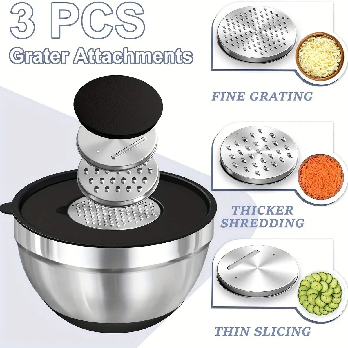 8 Piece Stainless Steel Mixing Bowl Set With Airtight Lids Non Slip Bottoms Black Baking & Serving