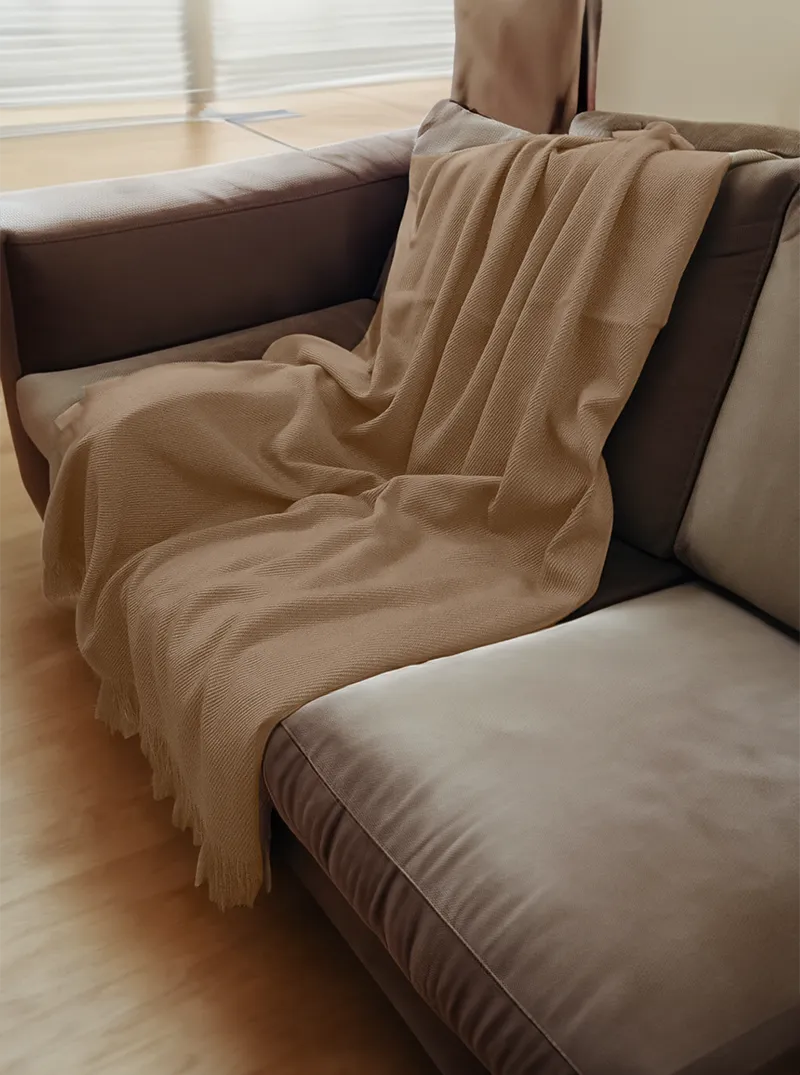 Alpaca Throw Blanket | Beige with Fringes