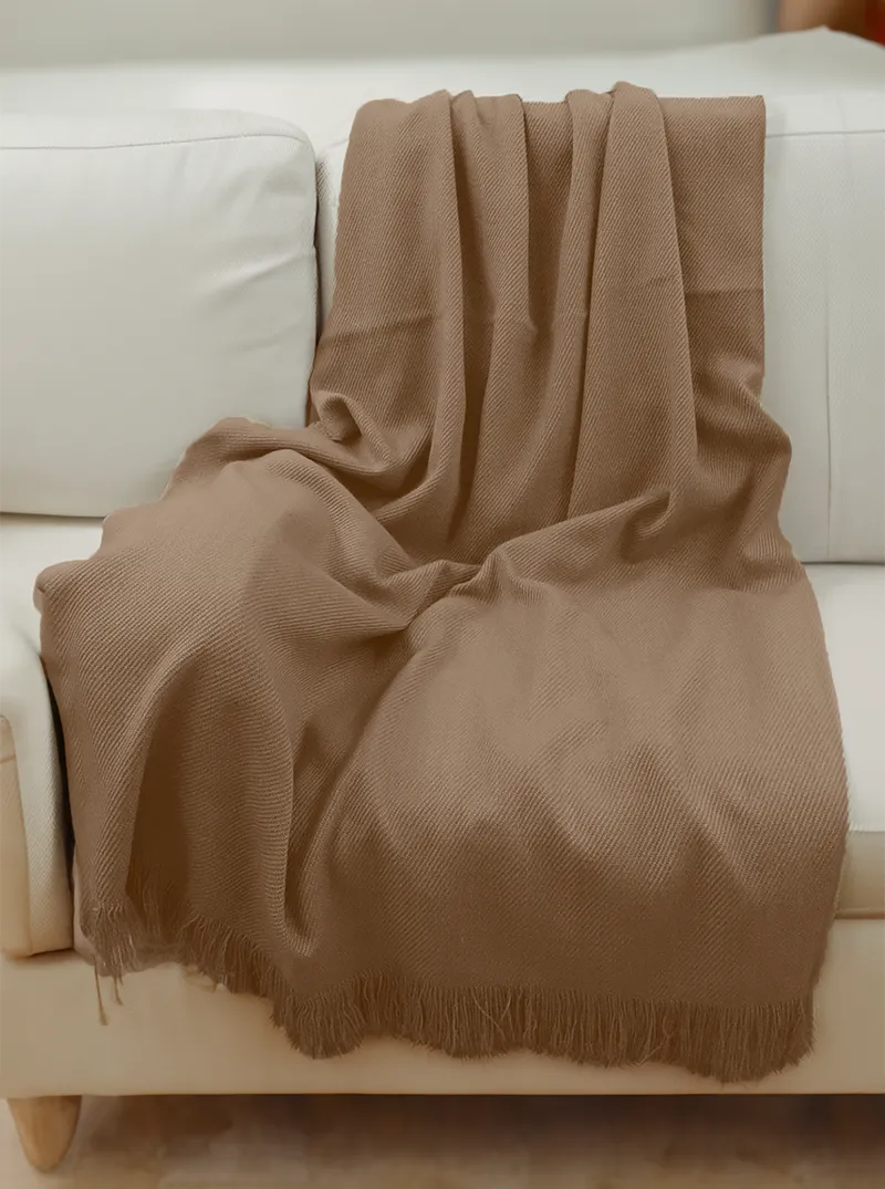 Alpaca Throw Blanket | Beige with Fringes