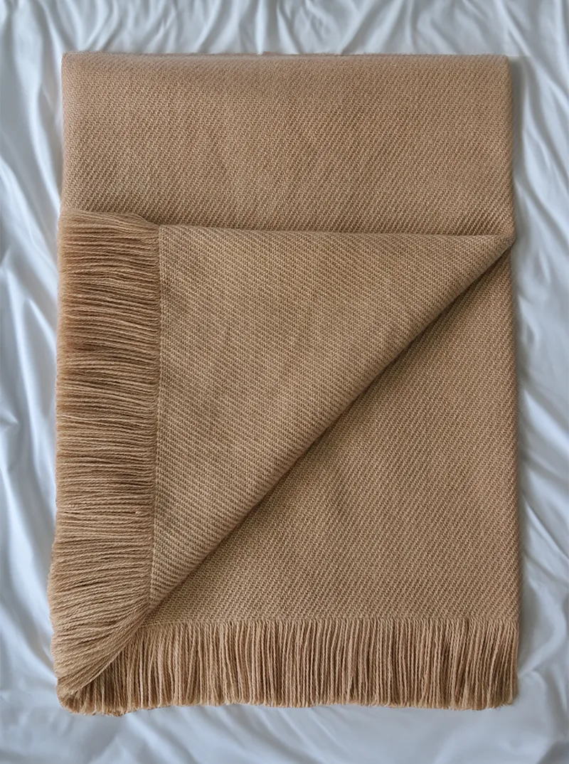 Alpaca Throw Blanket | Beige with Fringes