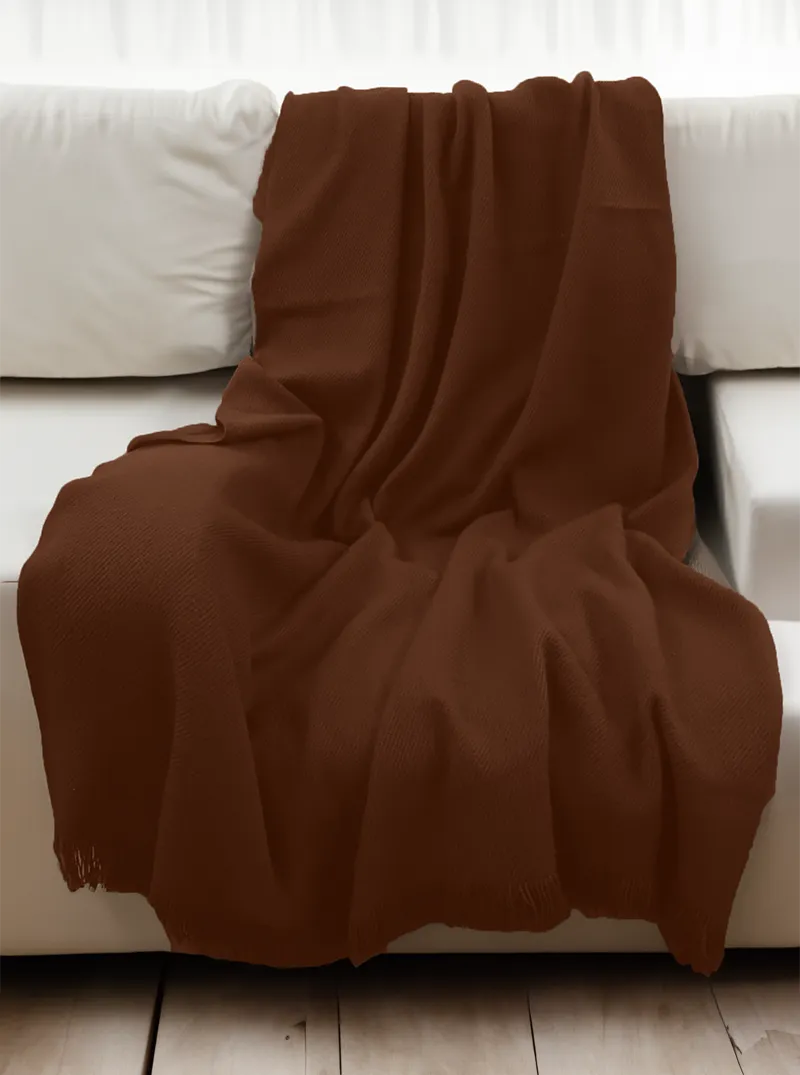 Alpaca Throw Blanket | Dark Brown with Fringes