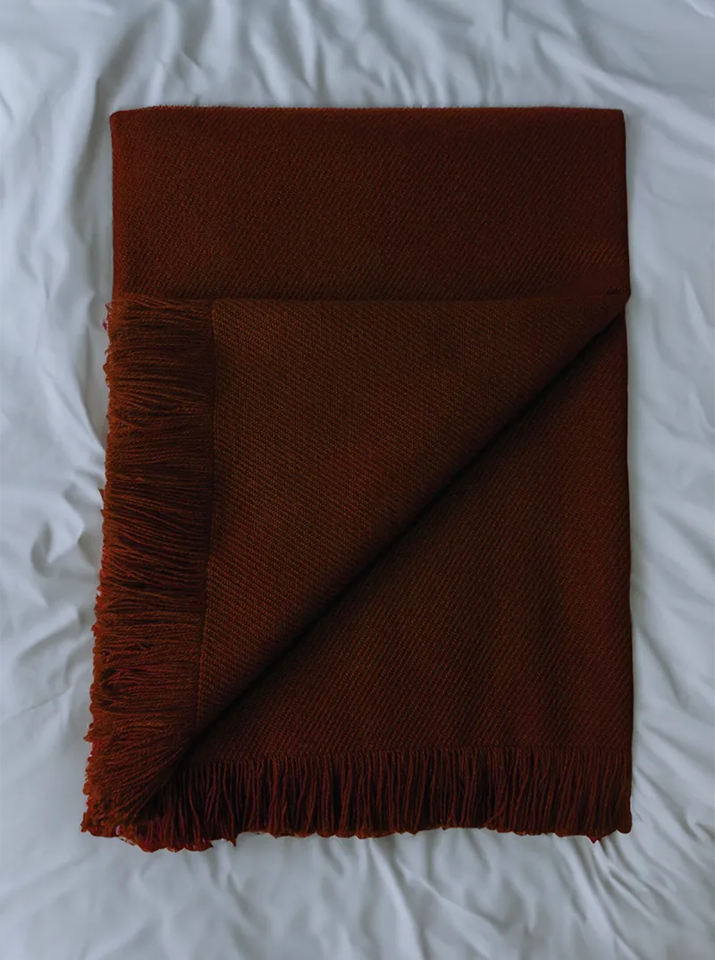 Alpaca Throw Blanket | Dark Brown with Fringes