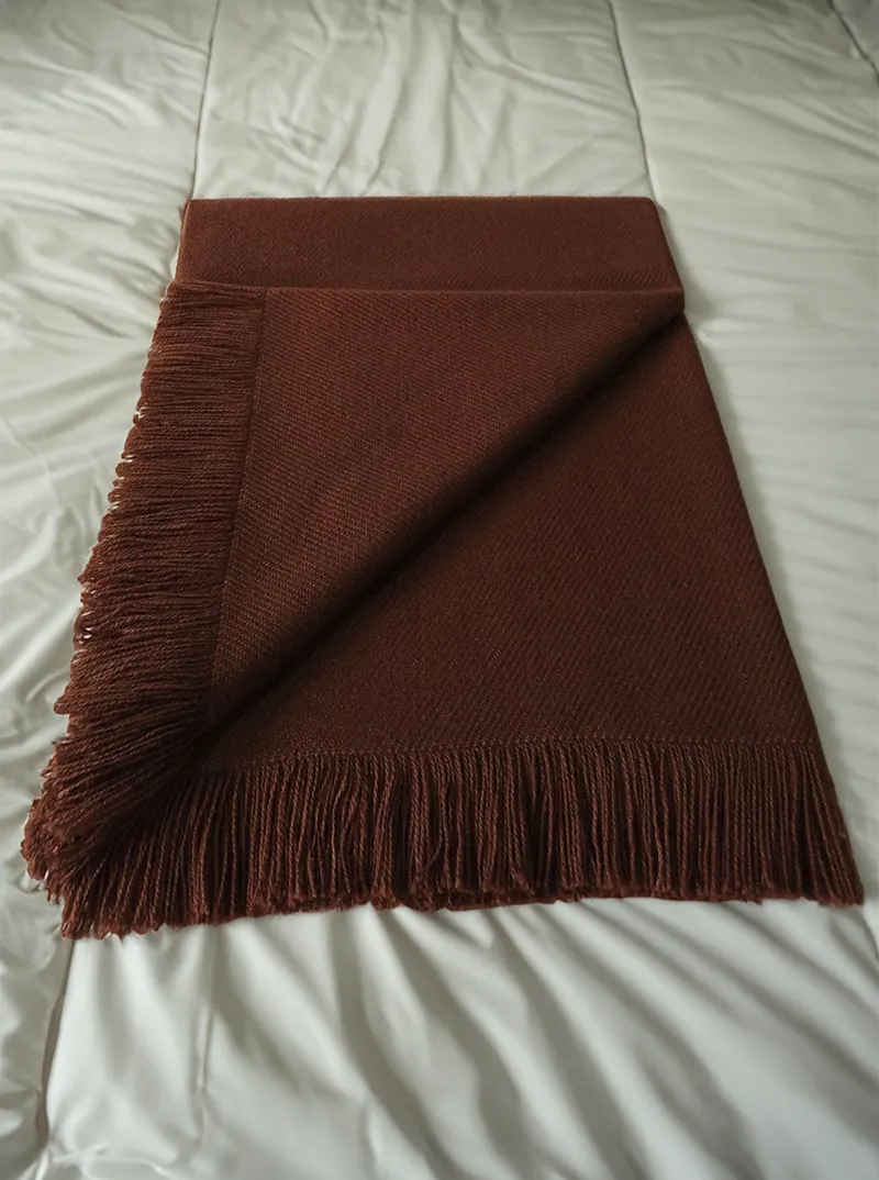 Alpaca Throw Blanket | Dark Brown with Fringes