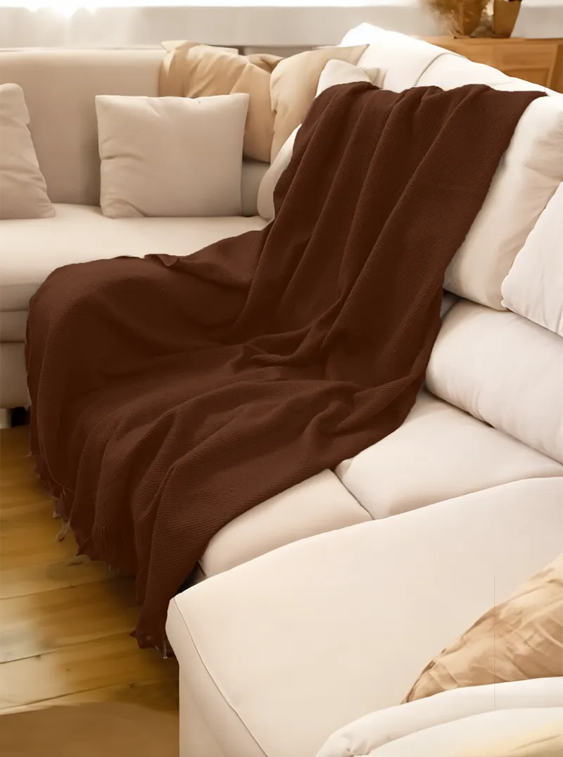 Alpaca Throw Blanket | Dark Brown with Fringes
