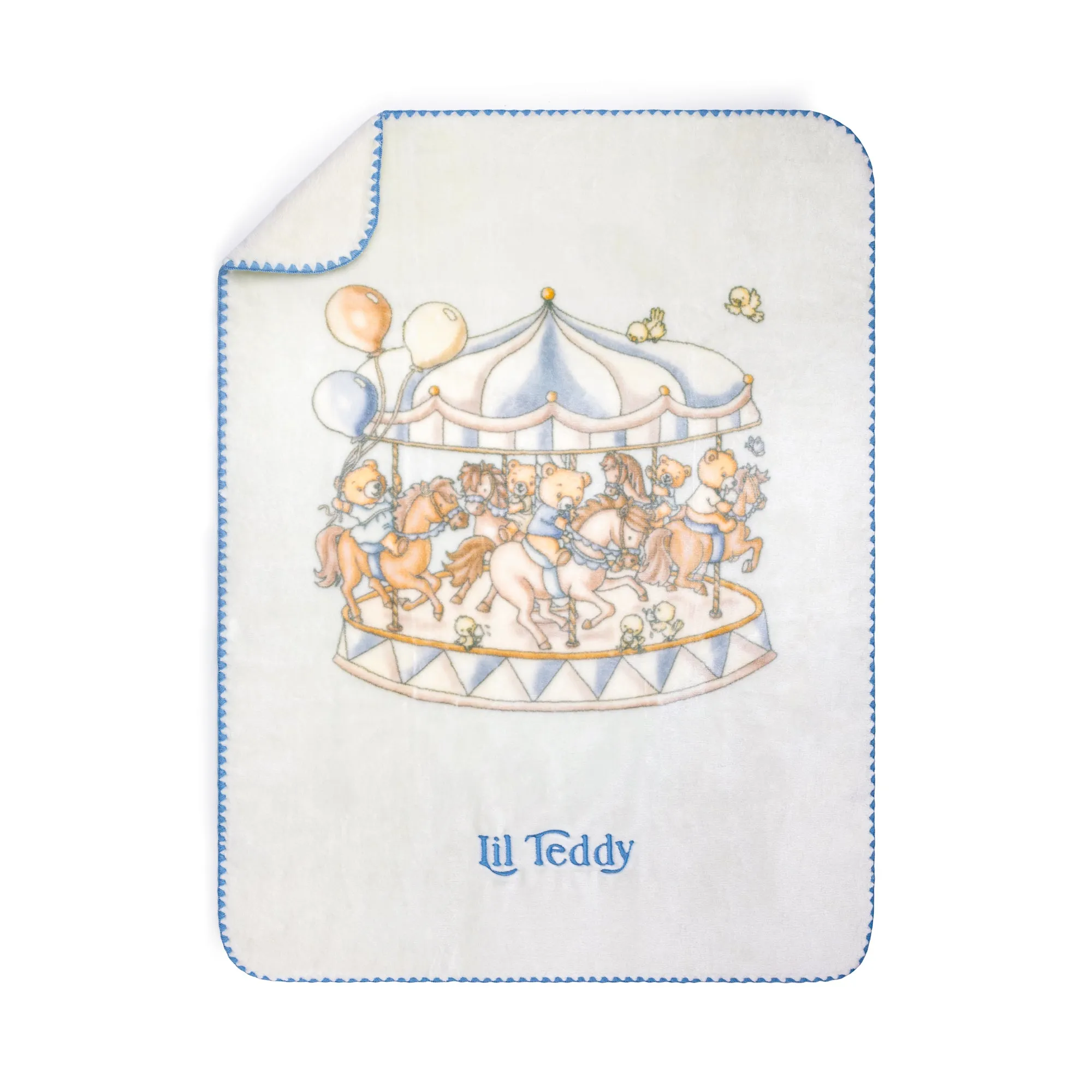 Baby Boy Blanket | Teddy's Merry Go Snuggle | Blueberry Biscuit | Lil Teddy
