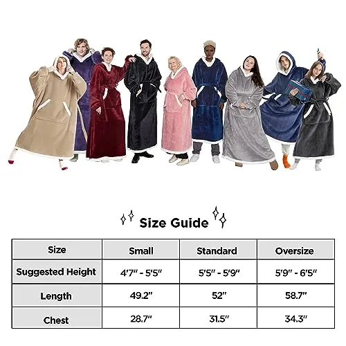 Bedsure Wearable Blanket Hoodie Women - Long Sherpa Fleece Hooded Blanket for Adult Women Men, Warm Cozy Blanket Sweatshirt with Giant Pocket and Belt, Winter Gifts for Girlfriend Mom, Standard, Grey