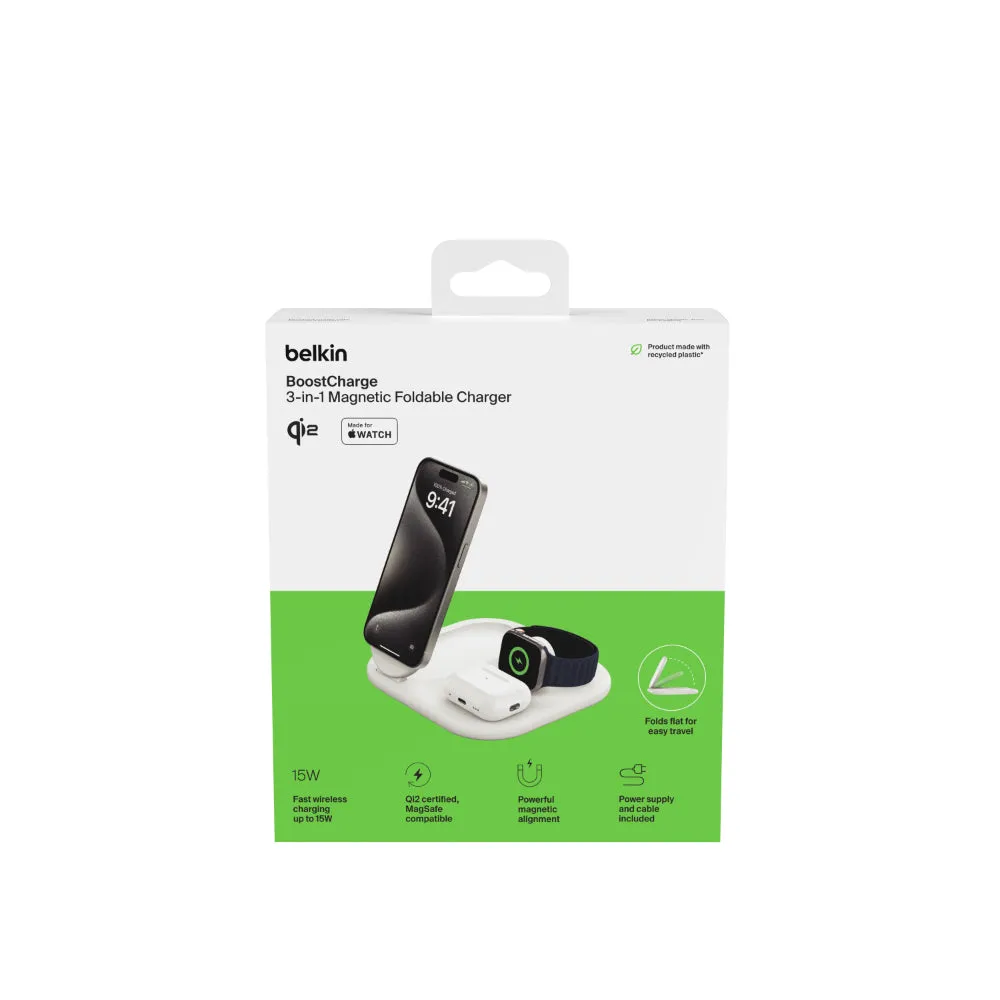 BELKIN Wireless Charger Qi2 3in1 Magnetic Foldable Cha