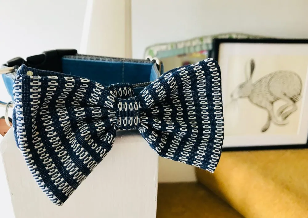 Bertie Blue Velvet Bow Tie Dog Collar