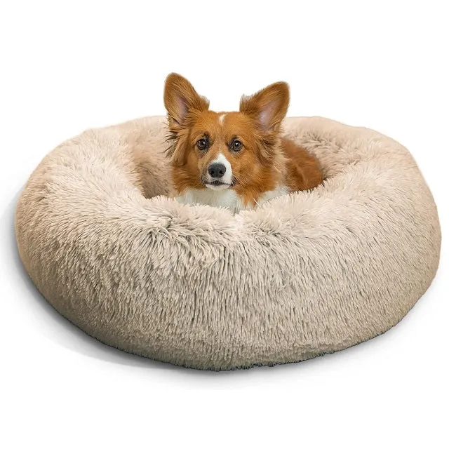 Best Friends by Sheri The Original Calming Donut Cat & Dog Bed, Taupe Shag Fur