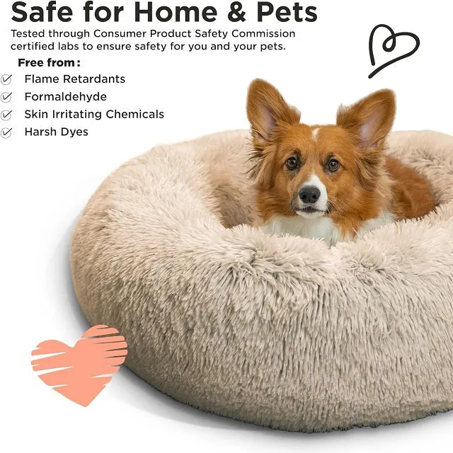 Best Friends by Sheri The Original Calming Donut Cat & Dog Bed, Taupe Shag Fur