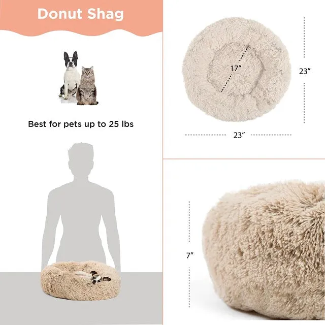 Best Friends by Sheri The Original Calming Donut Cat & Dog Bed, Taupe Shag Fur