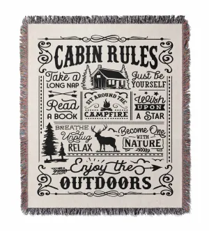 Cabin Rules Camping Hiking 50" x 60" Gift Woven Jacquard Blanket