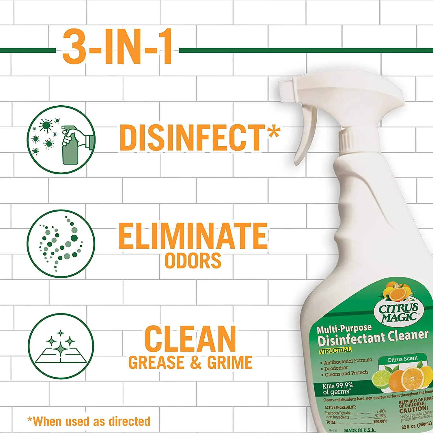 Citrus Magic Multi-Purpose Disinfectant Cleaner, Citrus, 32 Ounces