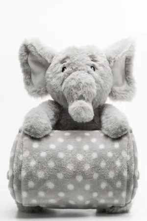 Elephant 2 Pack Blanket And Toy Grey