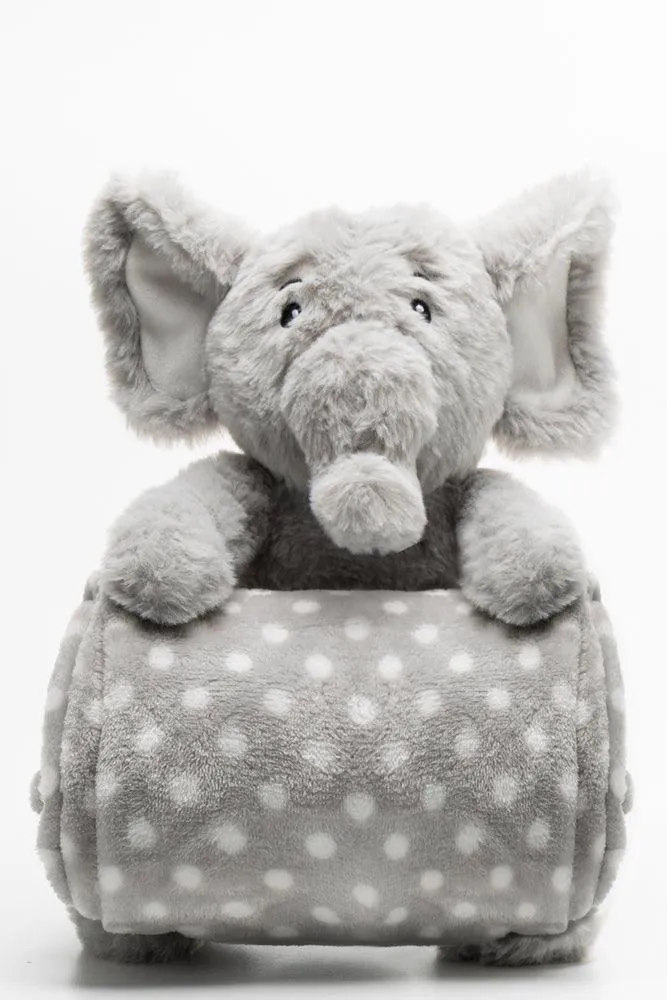 Elephant 2 Pack Blanket And Toy Grey