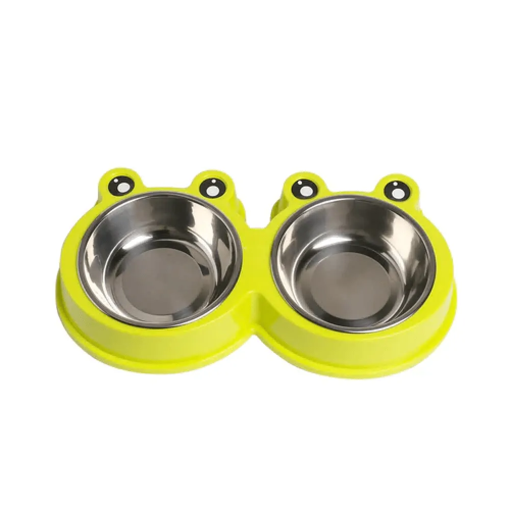 Emily Pets Stainless Steel Double Feeder Set Bowl for Dogs and Cats (Yellow)