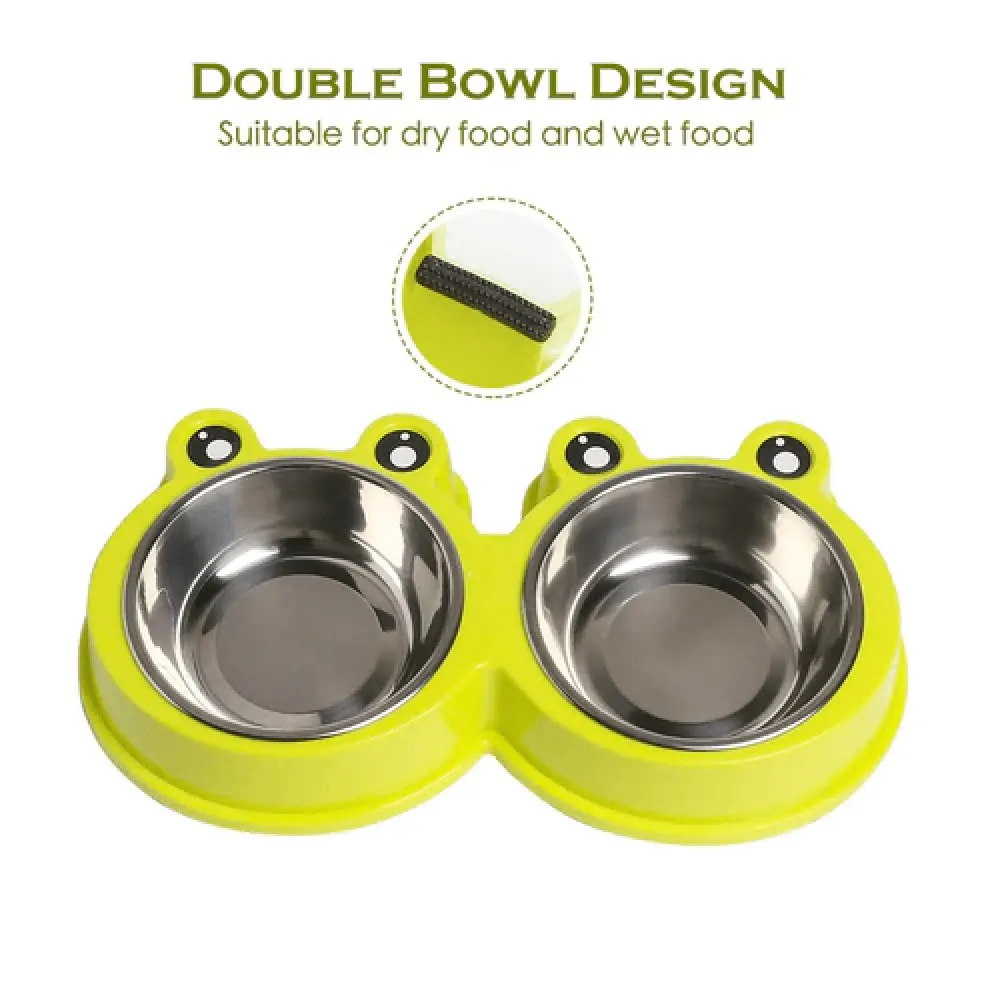 Emily Pets Stainless Steel Double Feeder Set Bowl for Dogs and Cats (Yellow)