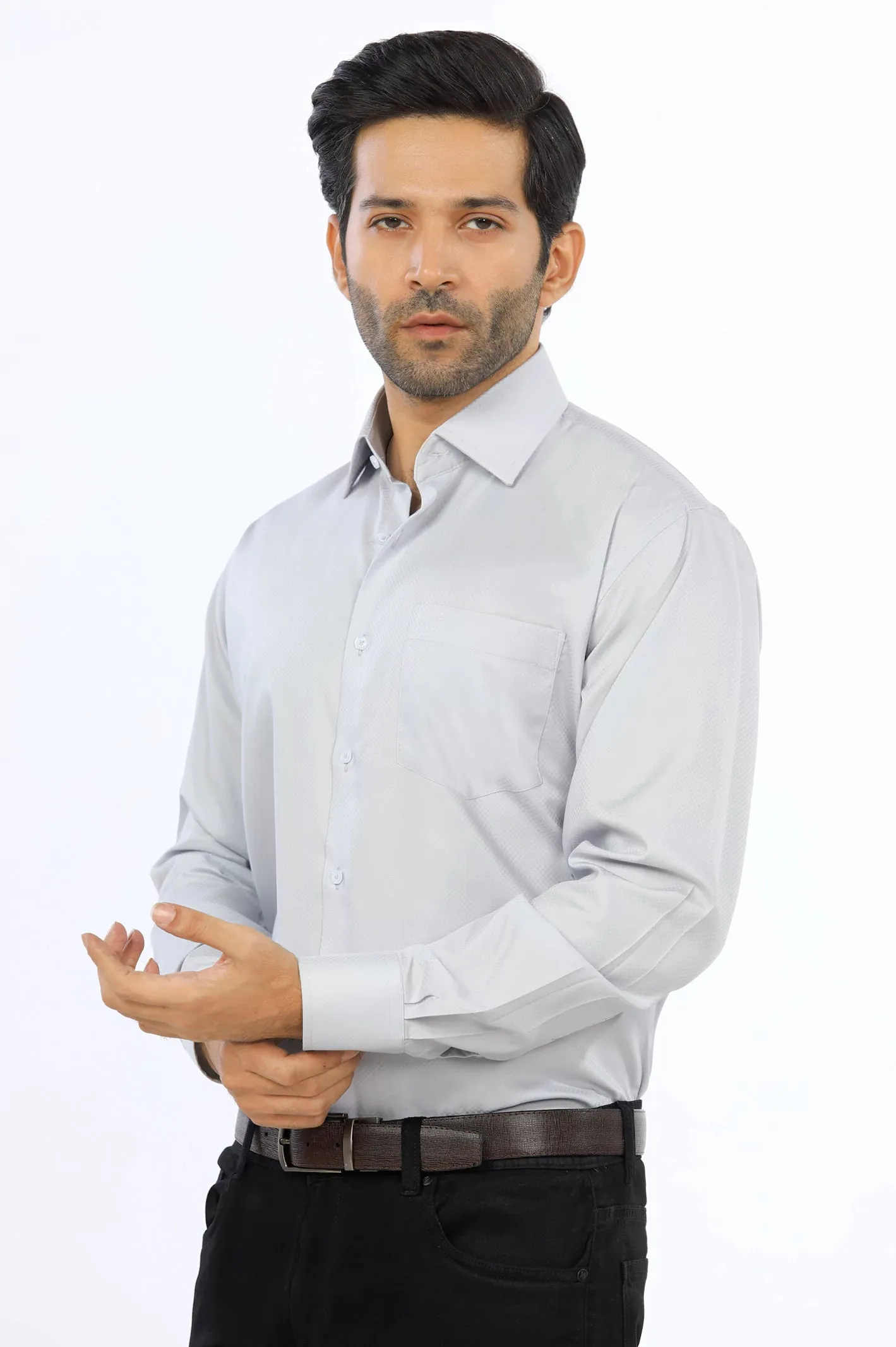 Grey Textured Formal Shirt