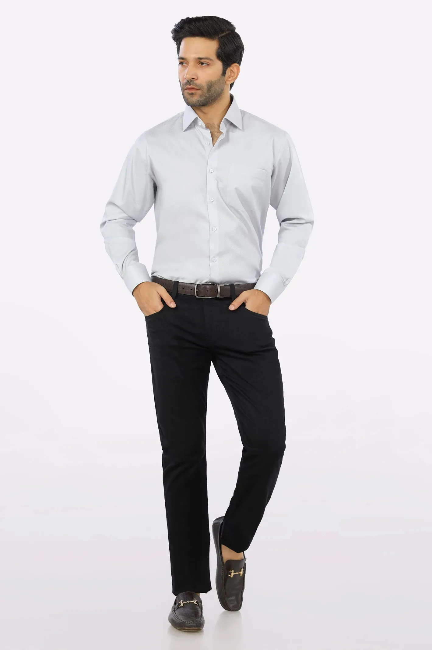 Grey Textured Formal Shirt