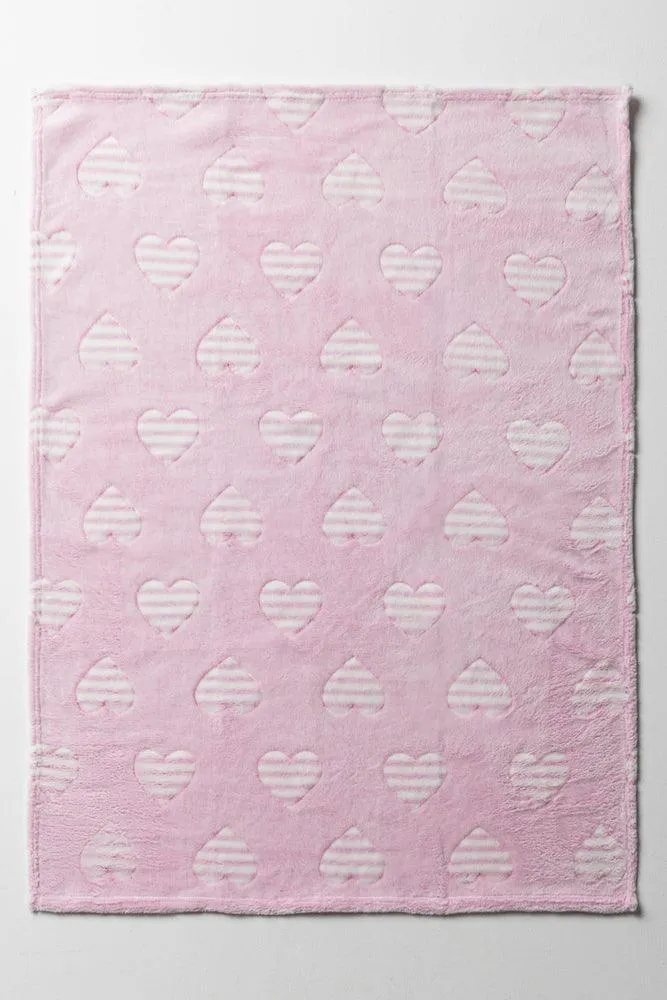 Heart Coral Fleece Blanket Pink