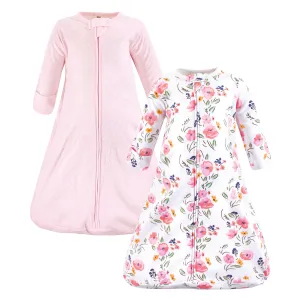 Hudson Baby Cotton Long-Sleeve Wearable Sleeping Bag, Sack, Blanket, Floral Bouquet Long Sleeve