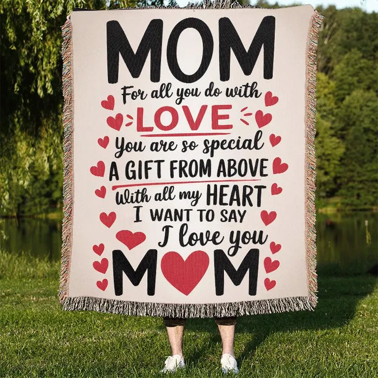 I Love You Mom 50" x 60" Gift Woven Jacquard Blanket