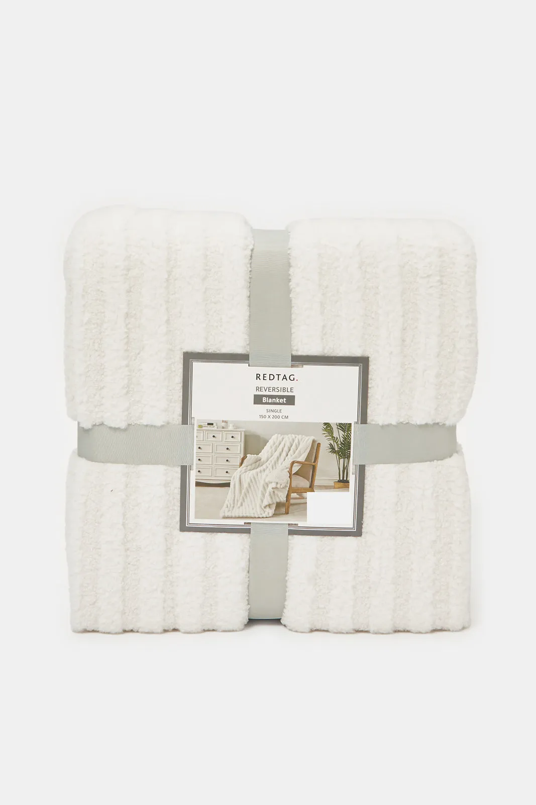 Ivory Stripe Reversible Sherpa Blanket (Single Size)