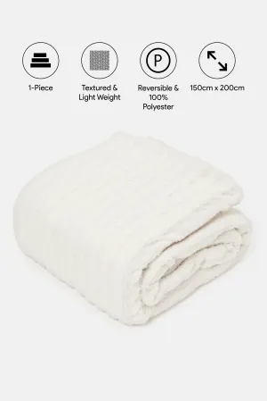 Ivory Stripe Reversible Sherpa Blanket (Single Size)