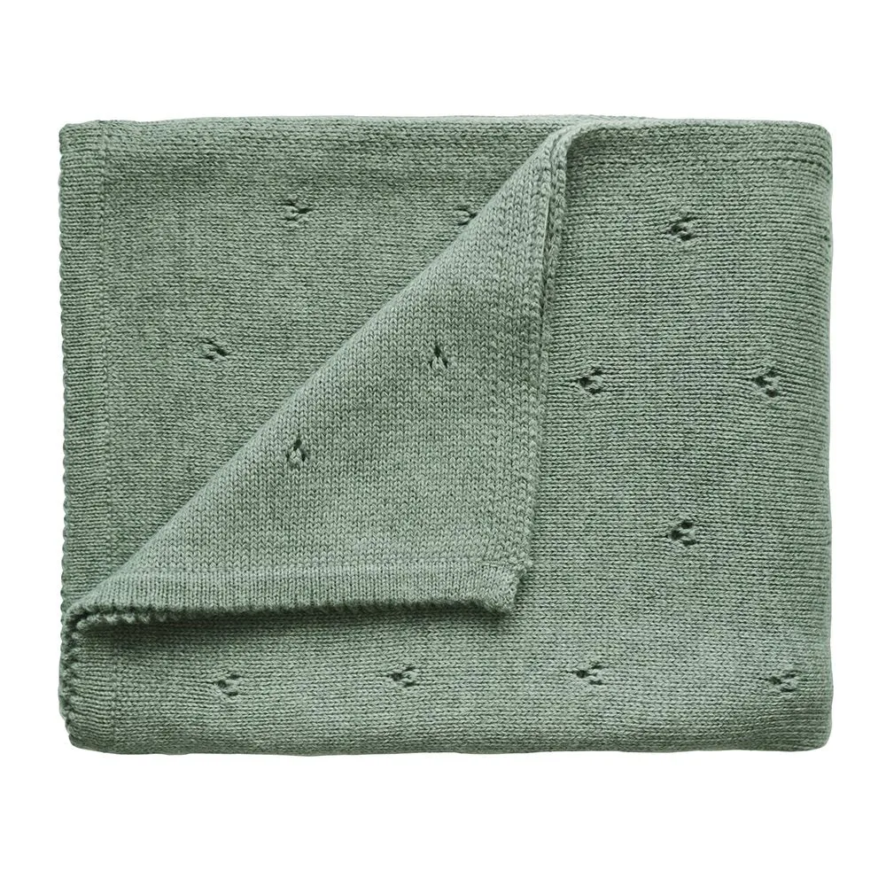 Knitted Baby Blanket - Organic Cotton - Pointelle Sage Melange