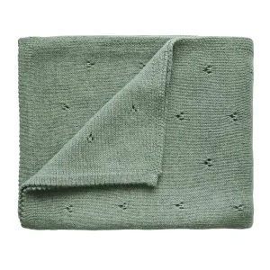 Knitted Baby Blanket - Organic Cotton - Pointelle Sage Melange