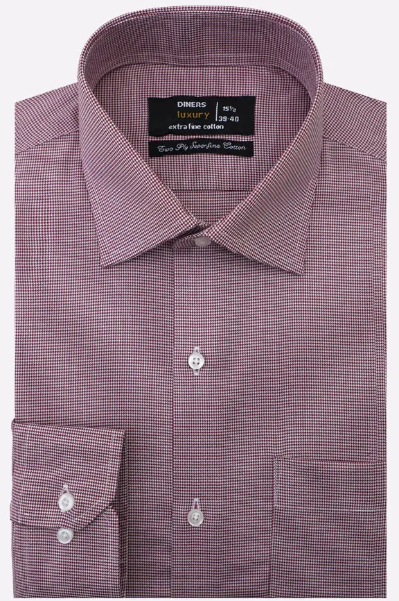 Maroon Houndstooth Check Formal Shirt