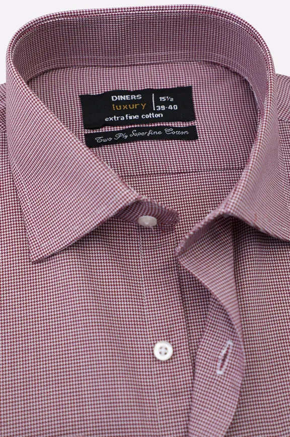 Maroon Houndstooth Check Formal Shirt