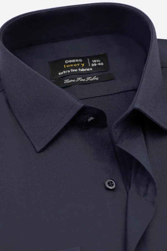 Navy Blue Dobby Textured Formal Shirt