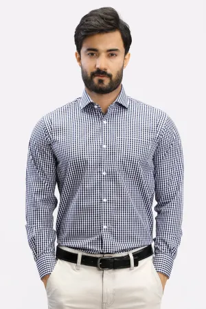 Navy Blue Gingham Check Formal Shirt