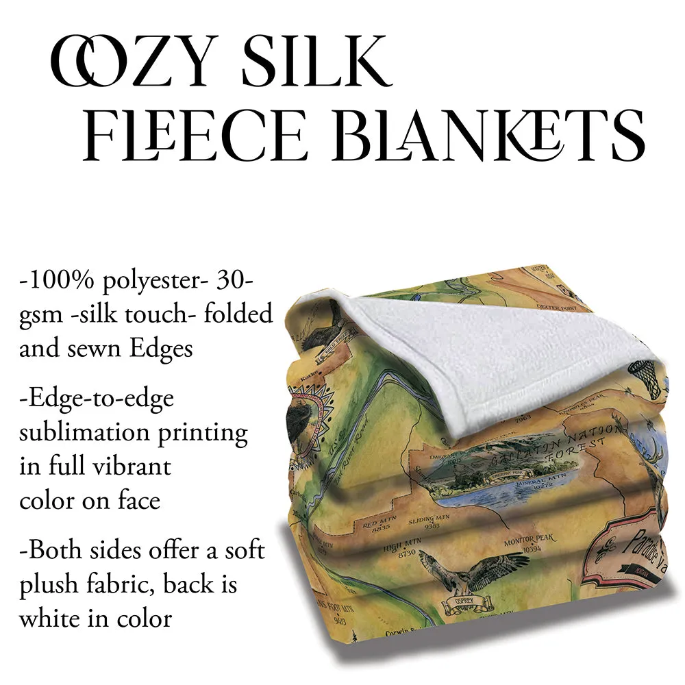 Paradise Valley Montana Old Montana Map Art Blanket Double Stitched Edges Cozy Luxury Fluffy Super Soft Throw Blanket