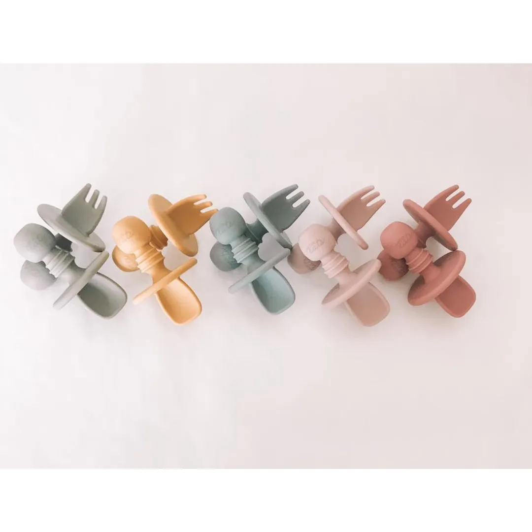 Petite Eats Silicone Cutlery Set - Dusky Rose